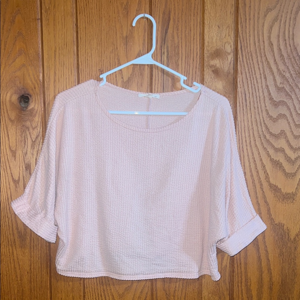 Caution To The Wind Light Pink Textured Crop Top Size L